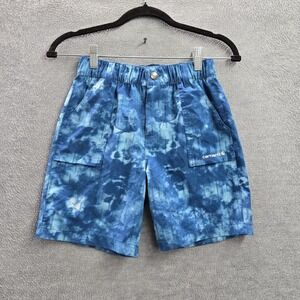 Carhartt Boys Shorts S (8-10) Blue Tie Dye BS8325-B‎ Logo Patch Pocket Button 6"